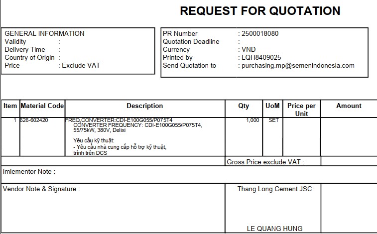  Đơn hàng PR 18080 -  Biến tần   – Frequency converter 